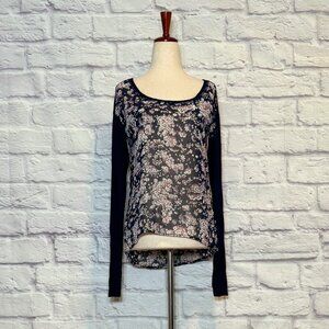 Lorimer NYC Navy Blue Floral Top